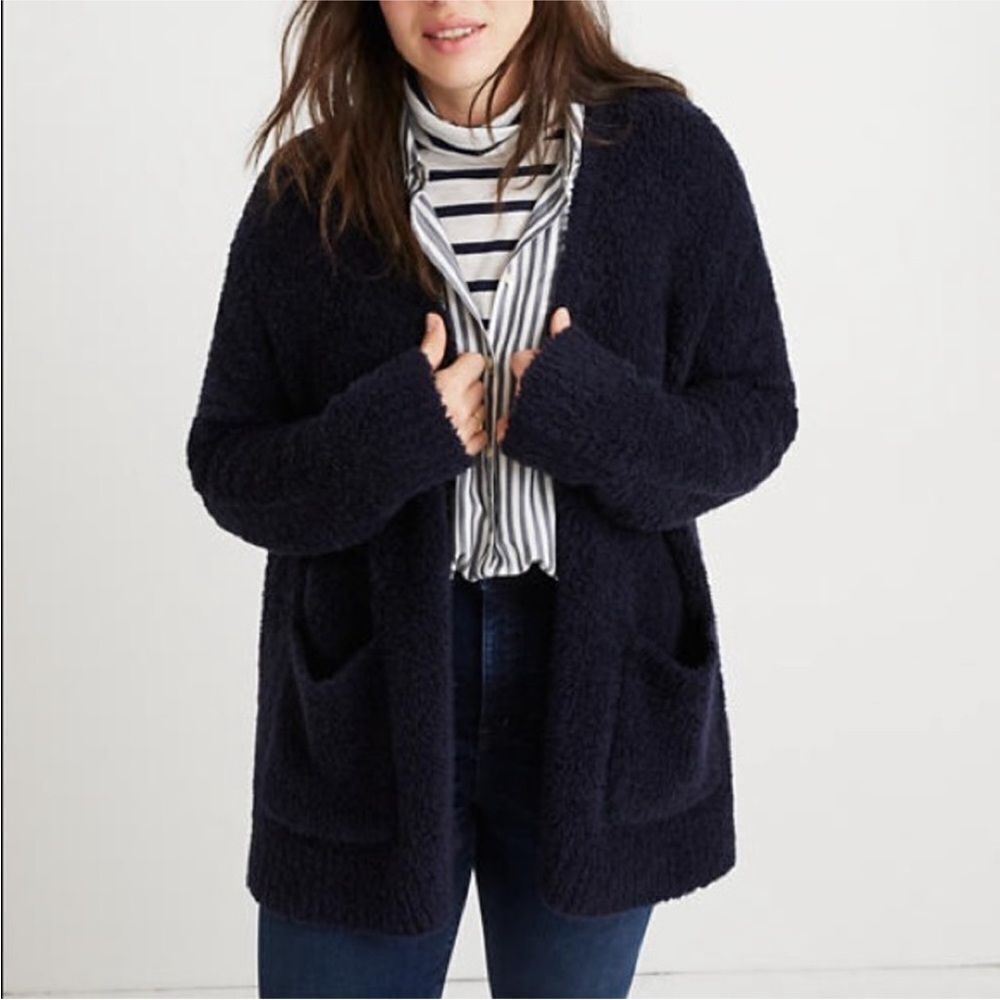 MADEWELL | NEW Navy Blue Open Front Teddy Style Cardigan Women’s Size Medium